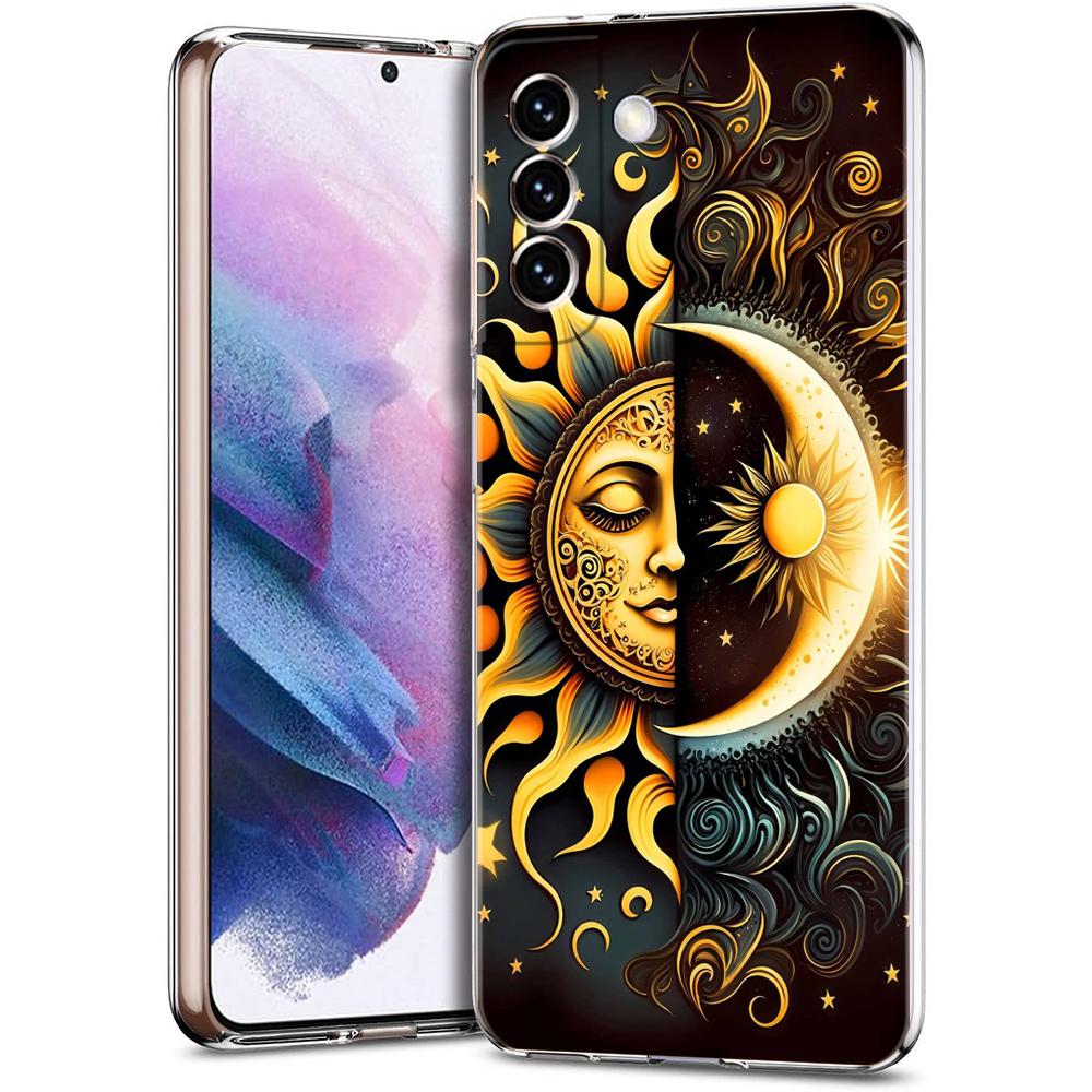 Прозрачный чехол-бампер для Samsung Galaxy S25 S24 S23 S22 S20 S21 FE Ultra S24 S23 S10 S10E Plus 5G с рисунком Солнце Луна Звезды