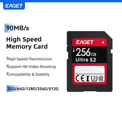 EAGET Карта памяти SD Card High Speed Card, Class 10 UHS-I, 90 МБ/с, поддерживает съемку HD-видео, сертифицирована CET, для камер и цифровых устройств