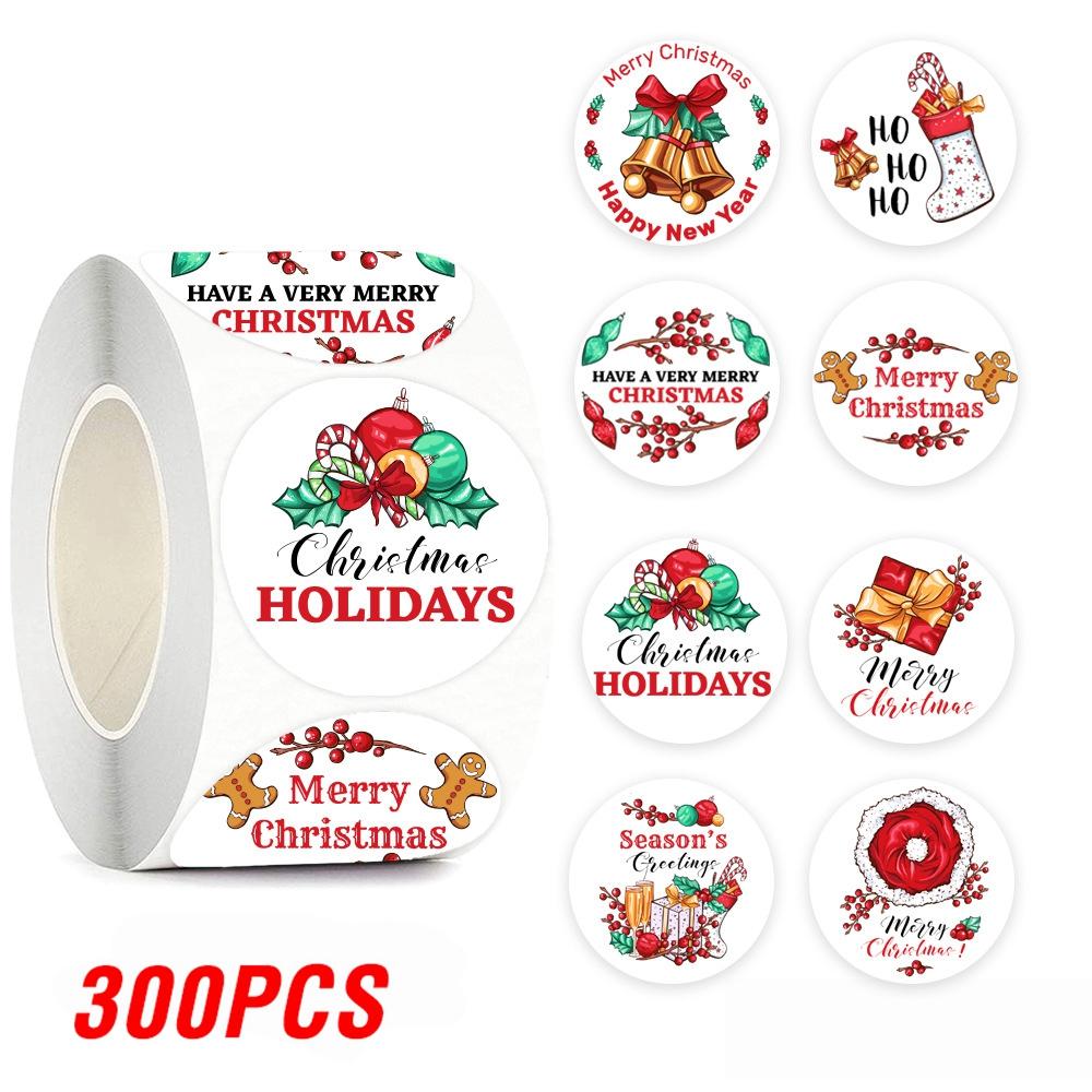 100-500pcs Merry Christmas Sticker , Round Adhesive Decoration Sticker for Cards Envelope Seal Xmas Gift Wraps Box Bags