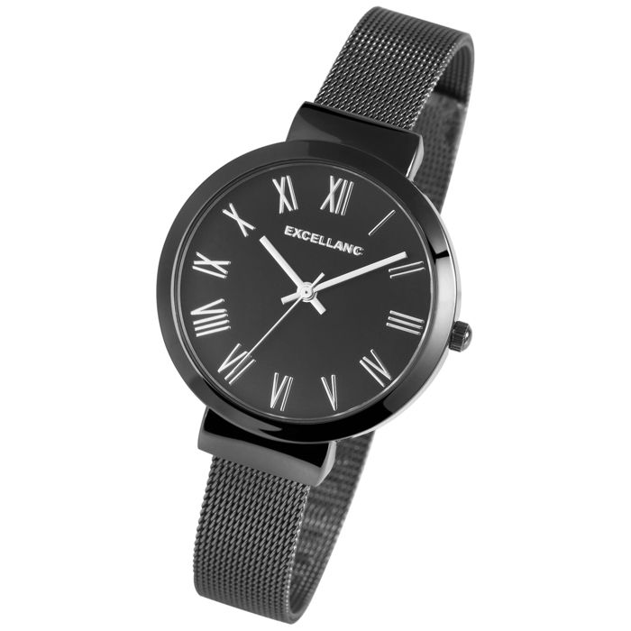 Montre bracelet - EXCELLANC - Ligne Signature - Noir - Boîtier 34 mm - Bracelet maille milanaise acier inoxydable