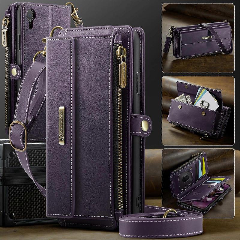Совместимый для iPhone XR 6,1 дюйма Чехол CASEME C39 RFID Кошелек на молнии Подставка Кожаная обложка с ремешком