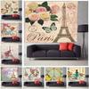 Tapeçaria Torre Eiffel Retro Bicicleta Flores Expresso Amor Tapeçaria de Parede Romântica Tapeçaria de Parede Arte Fundo Pano Tapete