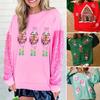 Женская рождественская толстовка с пайетками и рисунком в виде мультфильма, с круглым вырезом, длинным рукавом, свободный пуловер средней длины, праздничный топ для вечеринки