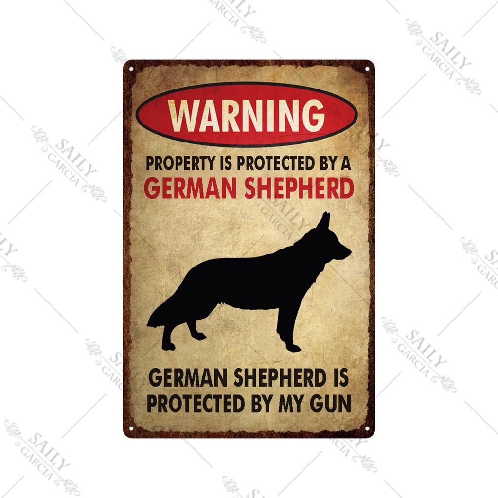 Dog Warning Vintage Tin Sign Animals Pet Metal Posters Lover Protected Pet Metal Wall Decor Plates Farm Home Kennel Metal Plaque