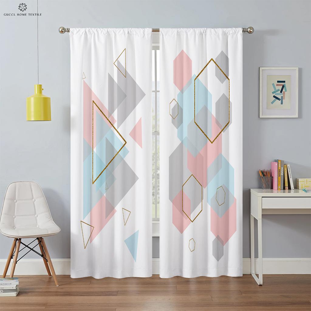 Современные простые занавески с геометрическим принтом, спальня, гостиная, украшение для балкона, легко стирать и ухаживать, украшение для дома, 2 шт.