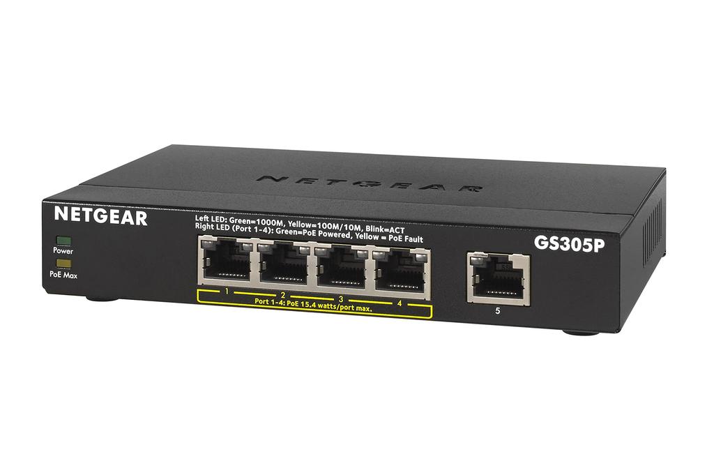 Снято с производства Компактный неуправляемый коммутатор NETGEAR Tabletop GS305P Gigabit 5 Port 4 Port Бесшумный безвентиляторный энергосберегающий дизайн Гарантия 3 года