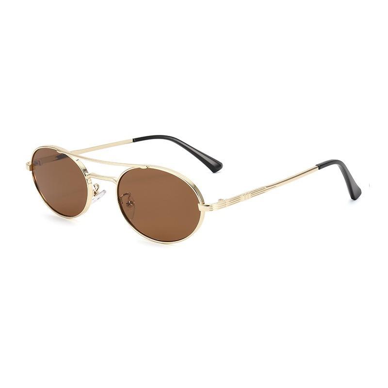 Double Beam Oval Metal Sunglasses Women Fashion Trendy Outdoor Sun Glasses