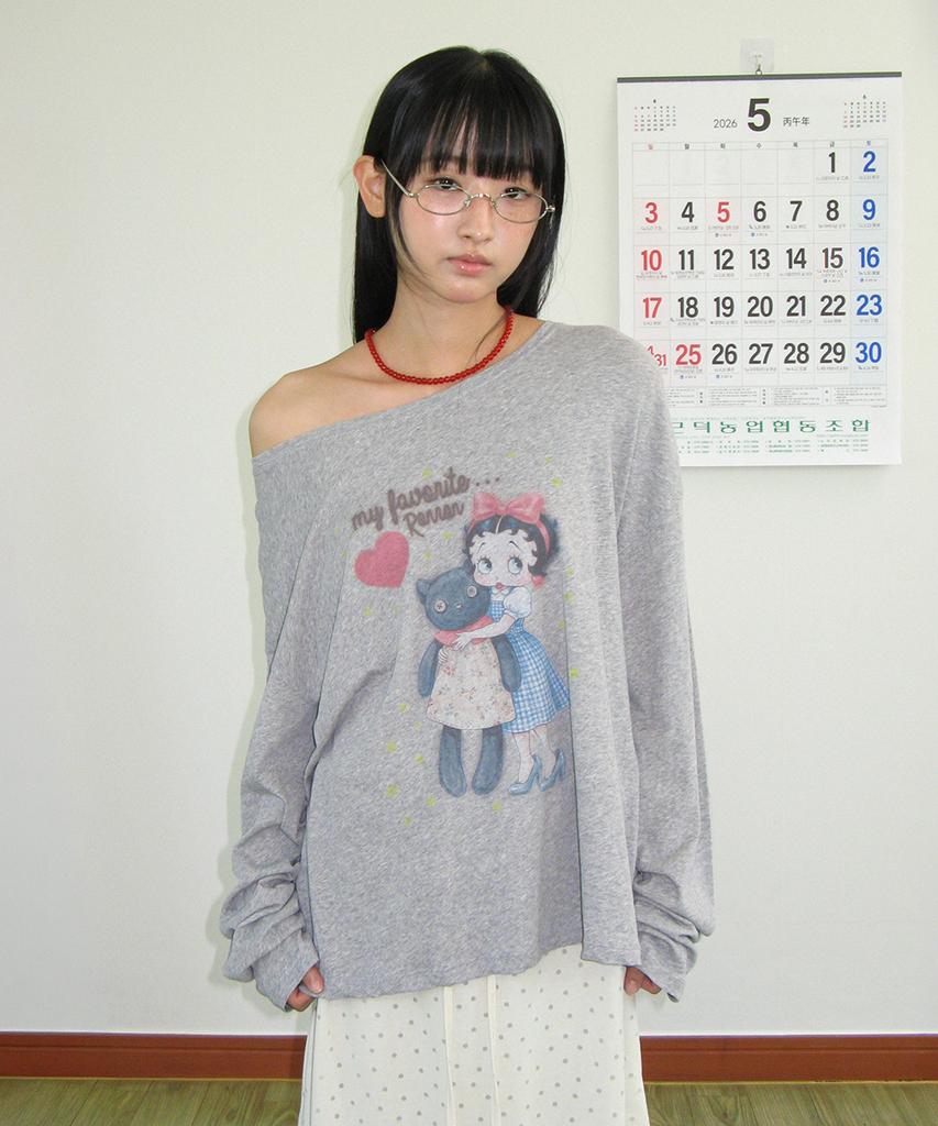 RONRON Betty Boop Cat Plush Long Sleeve Gray