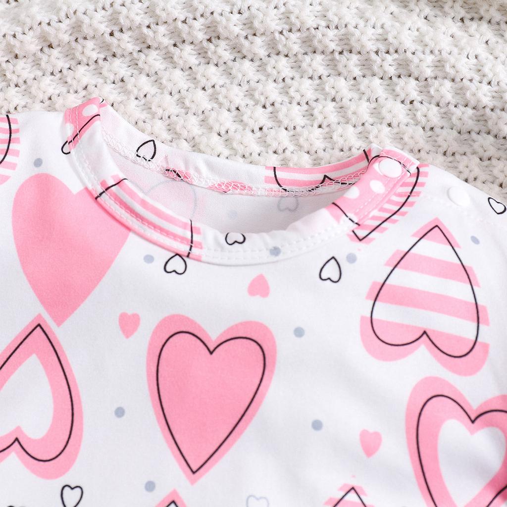 Infant Baby Girl Cute Heart Print Short Sleeve Casual Style Jumpsuit