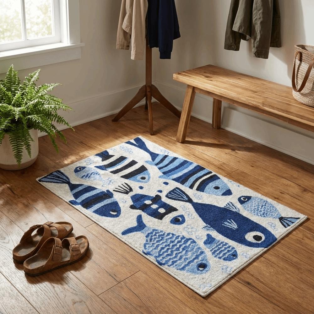 2D Flat Marine Decor Doormat Non Slip Bathroom Rug Welcome Mat Entrance Rug Entryway