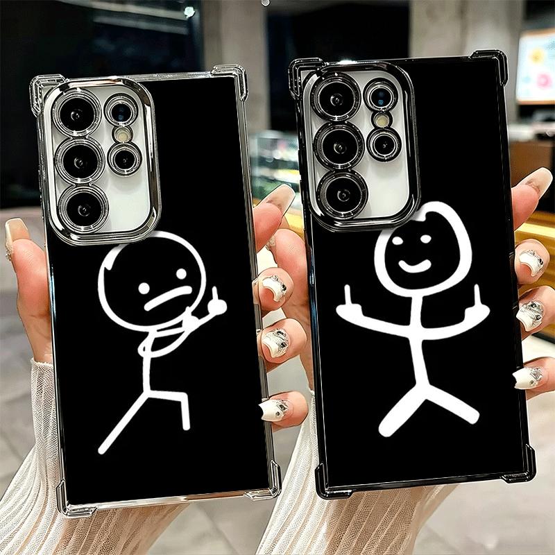 Забавный Человечек-палочка Металлизированный Чехол Для Телефона Для Samsung Galaxy S24 S25 FE S26 Edge S23 Ultra S22 S21 Plus S20 Противоударный Подушка Безопасности C