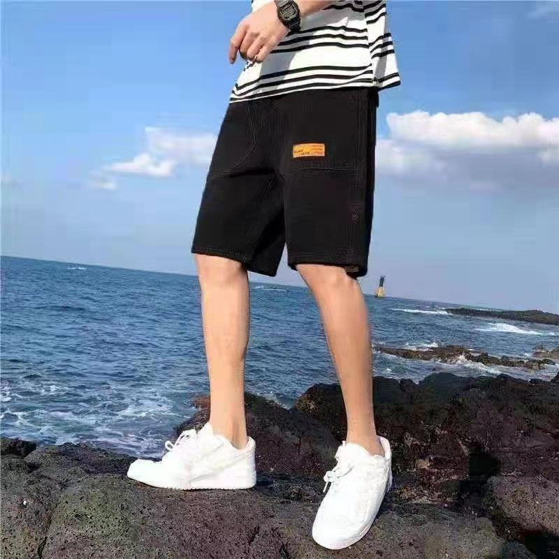 Men's Summer Slim Loose Fitting Fashion Label Denim Jogger Pants Five Point Fashion Blue Baggy Shorts Jeans