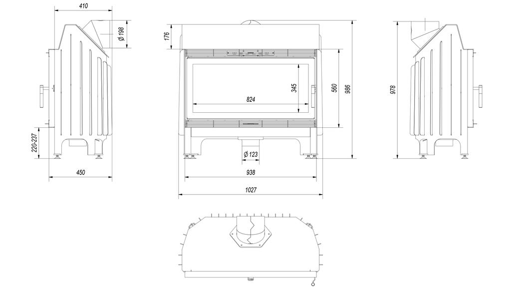Steel fireplace KRATKI BLANKA 16 kW Ø 200