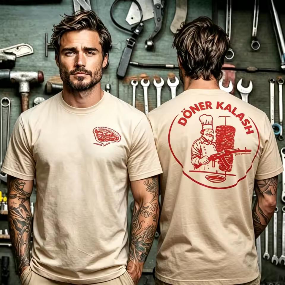 Retro Cartoon Chef Doner Graphic Cotton T shirt Kalashnikov Print Tee Vintage Humor Casual Unisex Daily Top