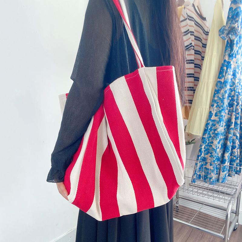 Вместительная холщовая сумка с ручкой сверху, женская летняя полосатая простая повседневная дамская сумочка, уличная сумка через плечо