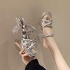 Женские туфли на высоком каблуке, новые прозрачные шлепанцы с ремешком через палец и хрустальным каблуком, с круглым носком, водонепроницаемая платформа, уличные шлепанцы на лето 2025