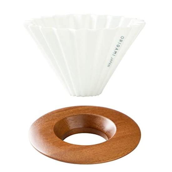 [Set] ORIGAMI Dripper White S (for 1-2 People) + Dripper Holder Wooden Dripperholder