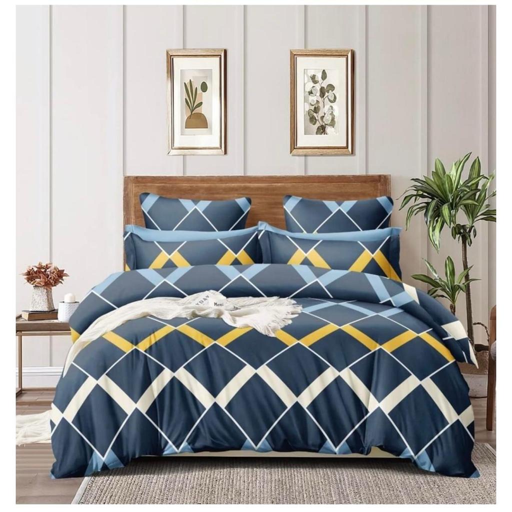 Красивое хлопковое одеяло Glace Cotton для кондиционера, размер King Size, двойная простыня, 2 наволочки | 228 см x 245 см | Комплект из 4 предметов (синий)