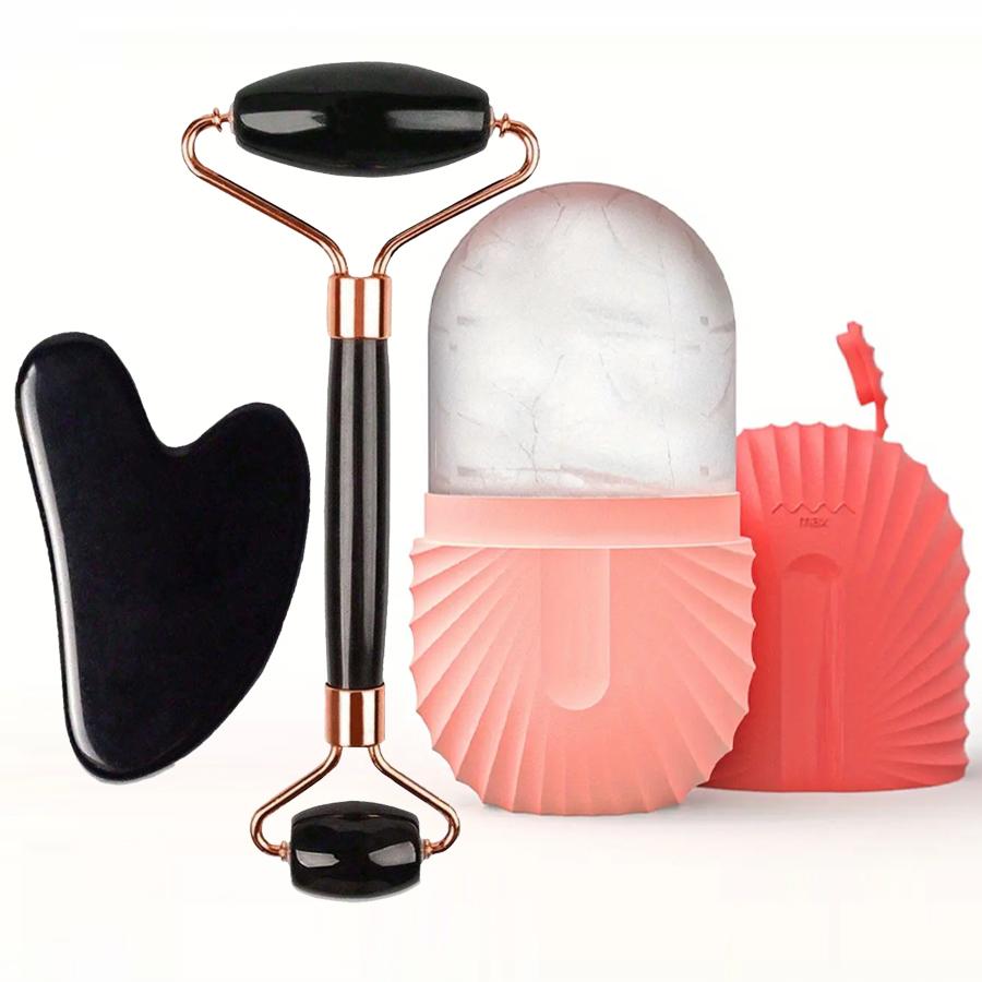 BEPAN 1/2/3pcs Ice Face Roller Facial Skincare Ice Roller Facial Roller GuaSha Face Tool Set Face Massage Roller Lifting Contouring