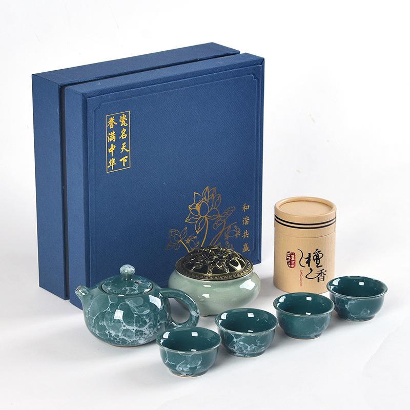 Guochao Ceramic Tea Set, One Pot, Two Cups and Four Cups Travel Gift Box Set.