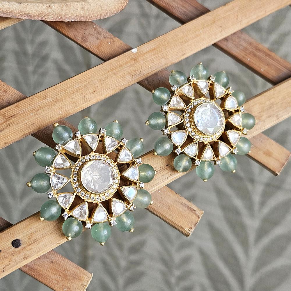 Arisha Silver Gold Plated 925 Sterling Silver Earring, Handmade Kundan Jewelry with Moissanite and Cubic Zirconia for Women, Indian Jewelry