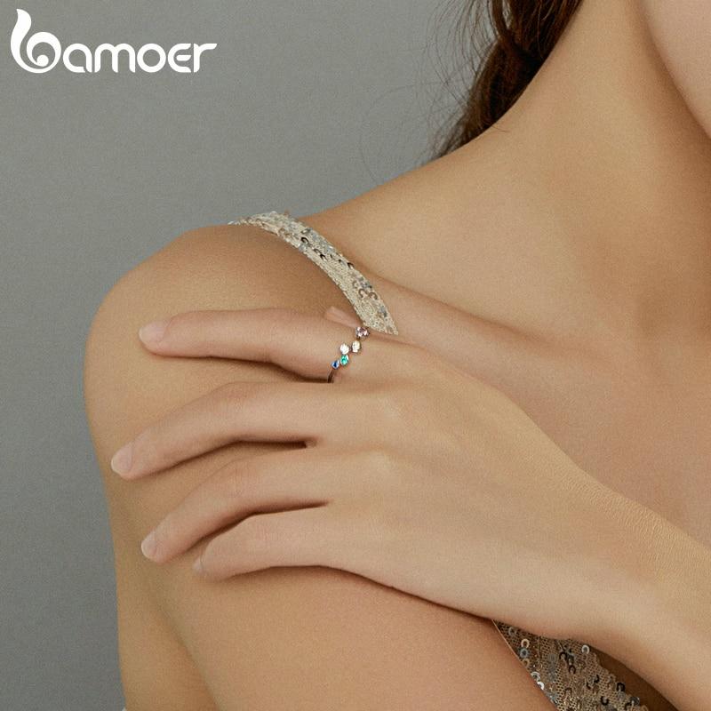 BAMOER 925 Sterling Silver Romance Colorful Bubbles Rings, Women Multicolor Zircon Resizable Rings