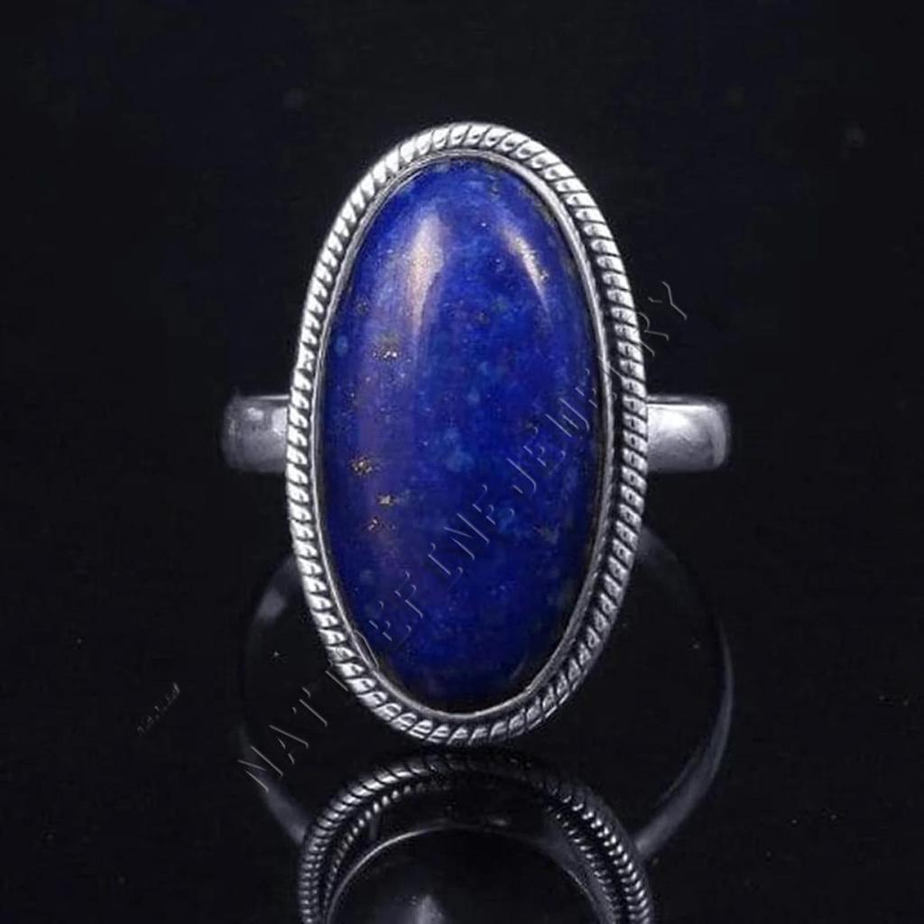 Natural Blue Lapis Lazuli Gemstone 925 Sterling Silver Ring Jewelry
