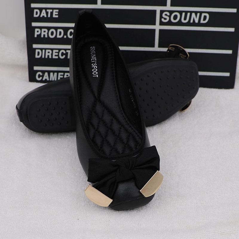 Модная женская обувь на плоской подошве Весна Осень 2025 Новые плоские туфли-лодочки с бантом Квадратный носок для беременных Женские балетки Золотой Большой размер для женщин