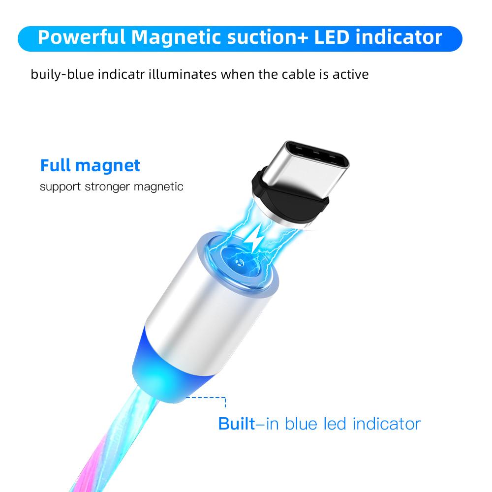 Магнитный светодиодный световой кабель Быстрая зарядка Магнит Micro USB Тип C Кабель светодиодный провод Шнур Type-C зарядное устройство