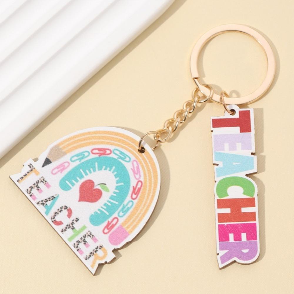 Geometric Shape Teacher's Day Keychain Wooden Pen Holder Key Ring Graduation Ceremony