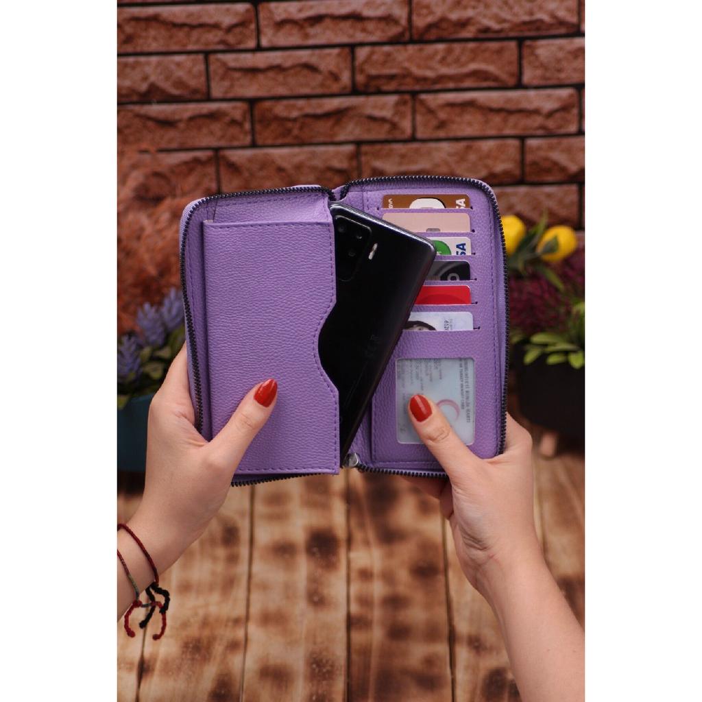 Unisex Leather Long Card Holder Wallet Portfolio With Phone Compartment