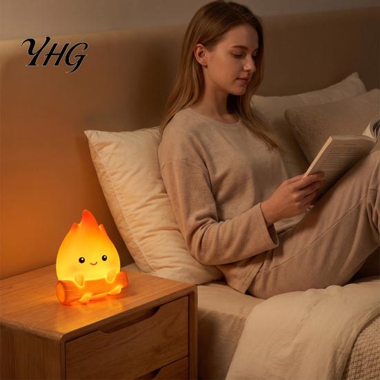 Cute Flame Night Light for Bedroom Cartoon Fake Campfire Light, Warm Glow Bedside Versatile Home Decor Ornament, Portable Cozy Lamp Nursery