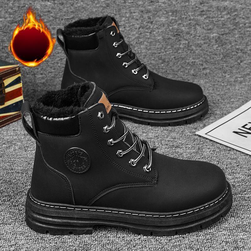 Зимние мужские ботинки Модные повседневные ботинки с высоким верхом Уличные водонепроницаемые кожаные ботинки Плюшевая теплая хлопковая обувь Зимние снежные ботинки для мужчин