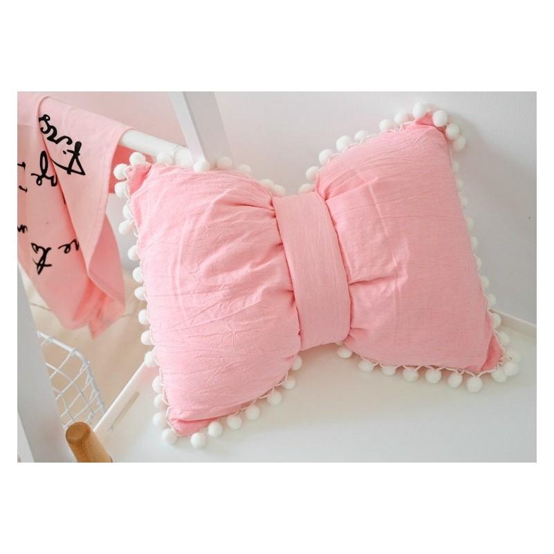 Полосатая хлопковая подушка с бантом и отделкой из помпонов для домашнего декора**