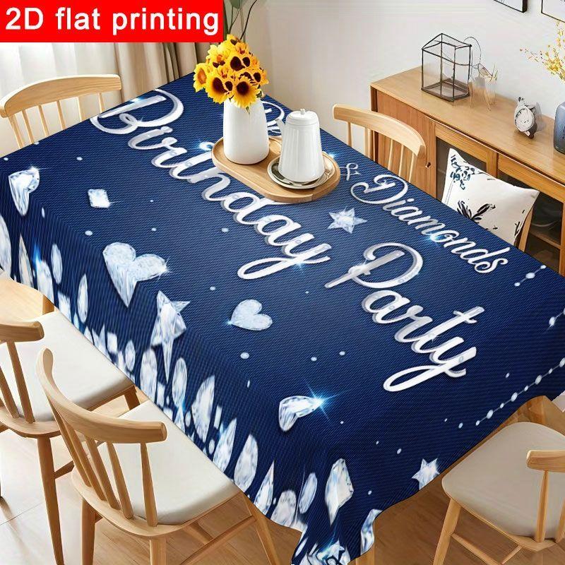 1pc Denim And Diamonds Birthday Party Tablecloth - Elegant Navy Blue Polyester Table Cover with Sparkling Diamond Pattern, Reusable And Easy to Clean
