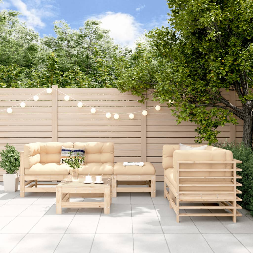 6 Piece Garden Lounge Set Solid Pine Wood