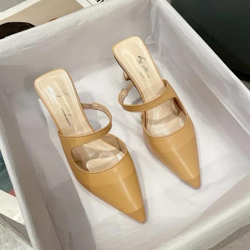 Модные летние новые удобные босоножки на среднем каблуке, женские туфли, мягкие тапочки с ленивым носком, женские, Zapatilla