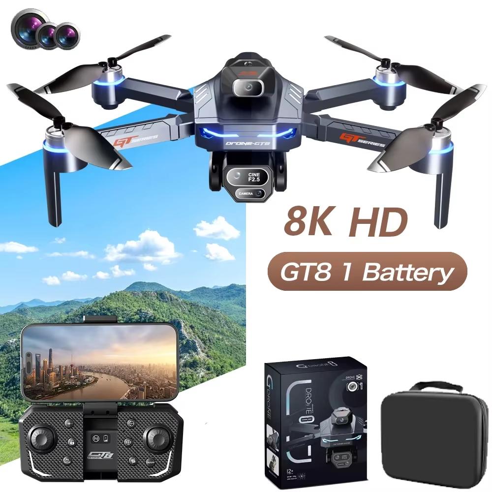 2025 New GT8 HD Triple Camera Drone Remote Control Toy Obstacle Avoidance Brushless Motor Foldable FPV Wifi Quadcopter Gift