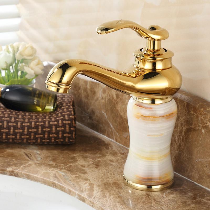 Смеситель для раковины в европейском стиле с холодной и горячей водой, смеситель для раковины из синего нефрита и мрамора, полностью медный и золотой смеситель для раковины