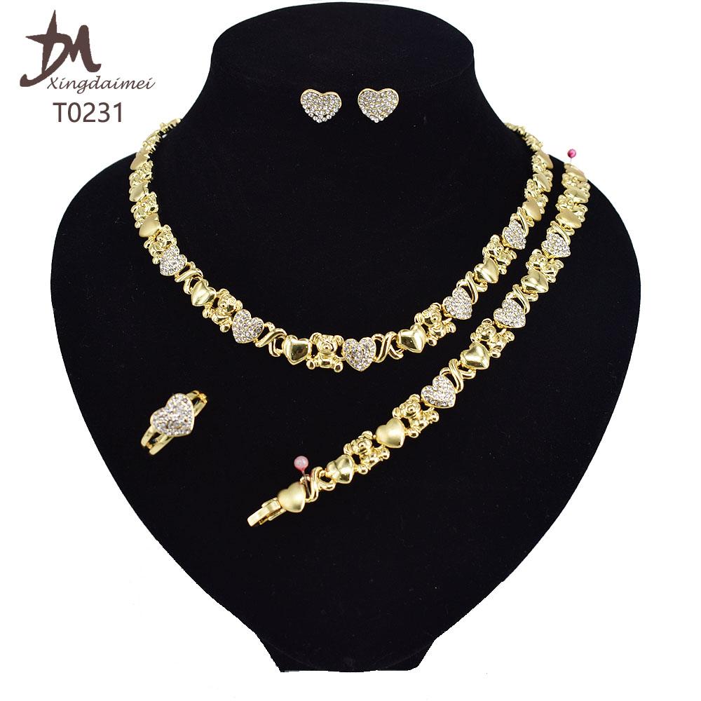 T0245 High Quality 14K Gold Plating Jewelry Women Jewelry Set 14k Gold Plating Diamond XOXO Jewelry Set