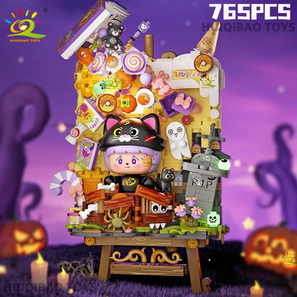 Halloween 3D Puzzle Easel Craft Kit Building Blocks City DIY Creative Bricks Toys for Adult Decorative Ornaments Gift