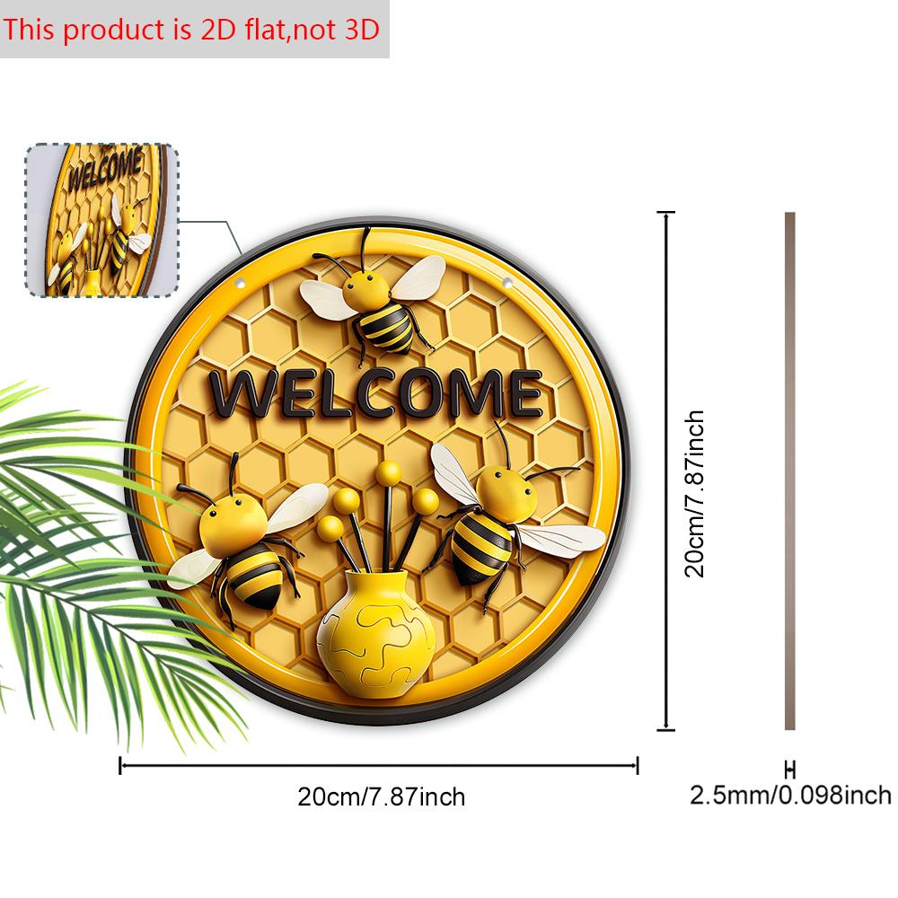 Rustic Wooden Welcome Sign with Adorable Bees & Flower Pattern - Hive Wooden Decorative Hanging Plaque for Front Door, Wall Hanging Decorecor