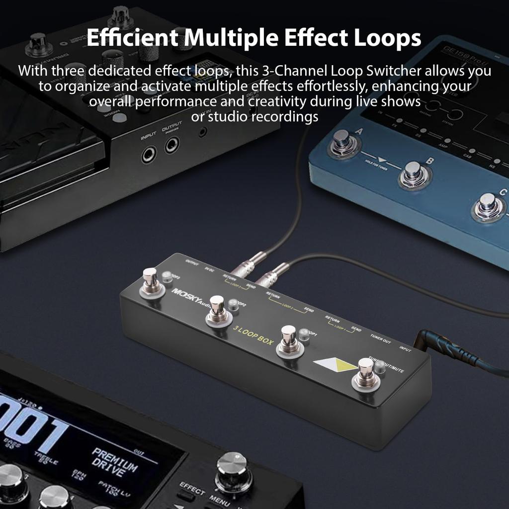 Педаль гитарного эффекта Btuty Loop Box с выбором канала и True MOSKYAUDIO 3-х кратным обходом, Алюминиевая, Вход/Выход 6,35 мм,