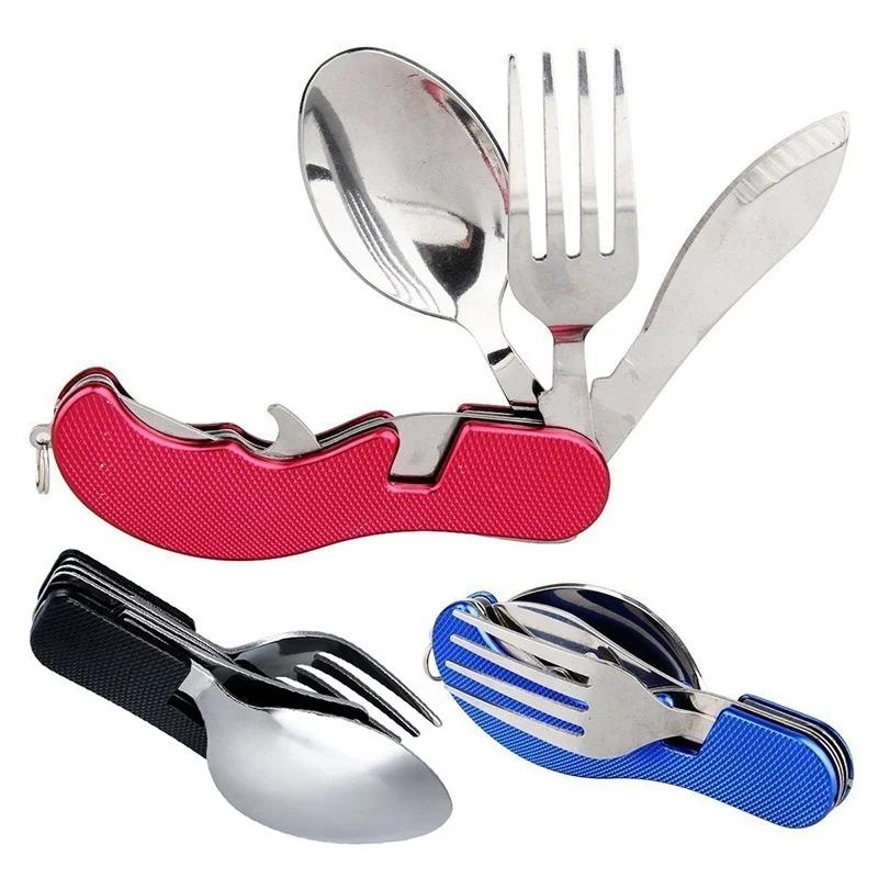 1 Pcs 3 In 1 Outdoor Travel Camping Hiking Pocket Folding Spoon Fork Knife