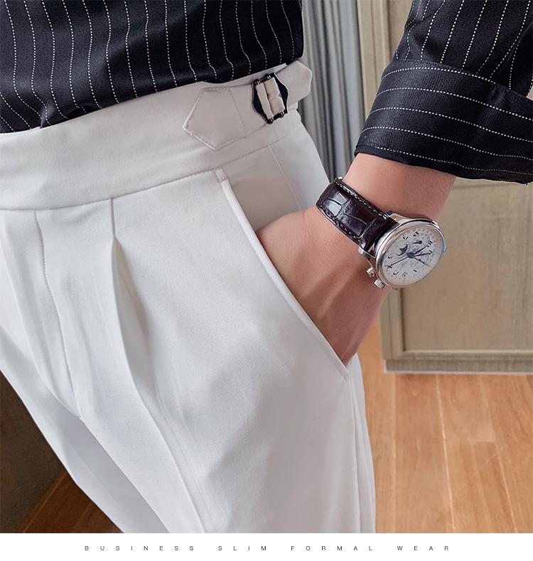 Мужские брюки прилегающего силуэта в британском деловом повседневном стиле - корейский стиль, однотонные, прямые брючины Неаполь.