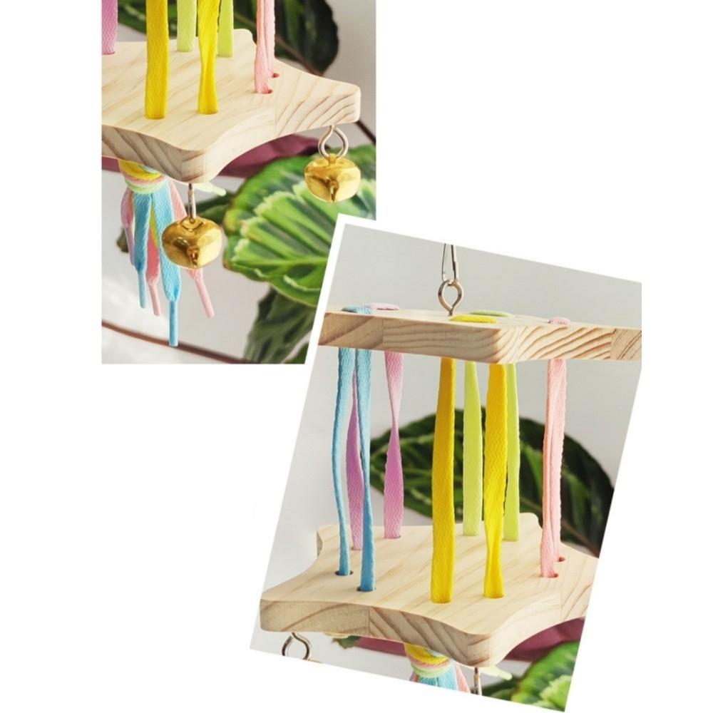 Colourful Bird Hanging Swing Wooden Bird Toy Hammock Parrot Cage Hut Small Pet Entertainment