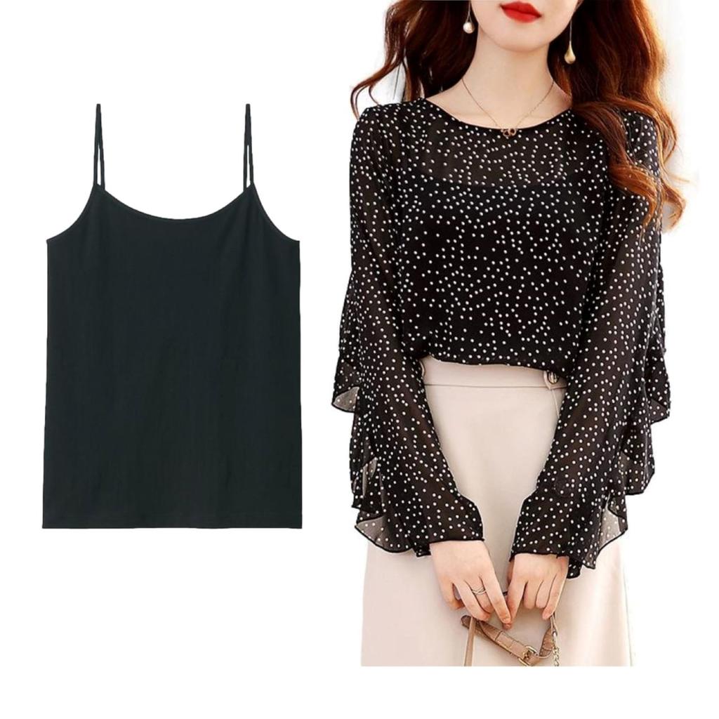 Blouse with Inner Dot Long Round Sleeve No Long Polyester Printed Weight Easy Thick Long Sleeve Summer Sleeve Conscious [J-Scott] Women's Cami,
