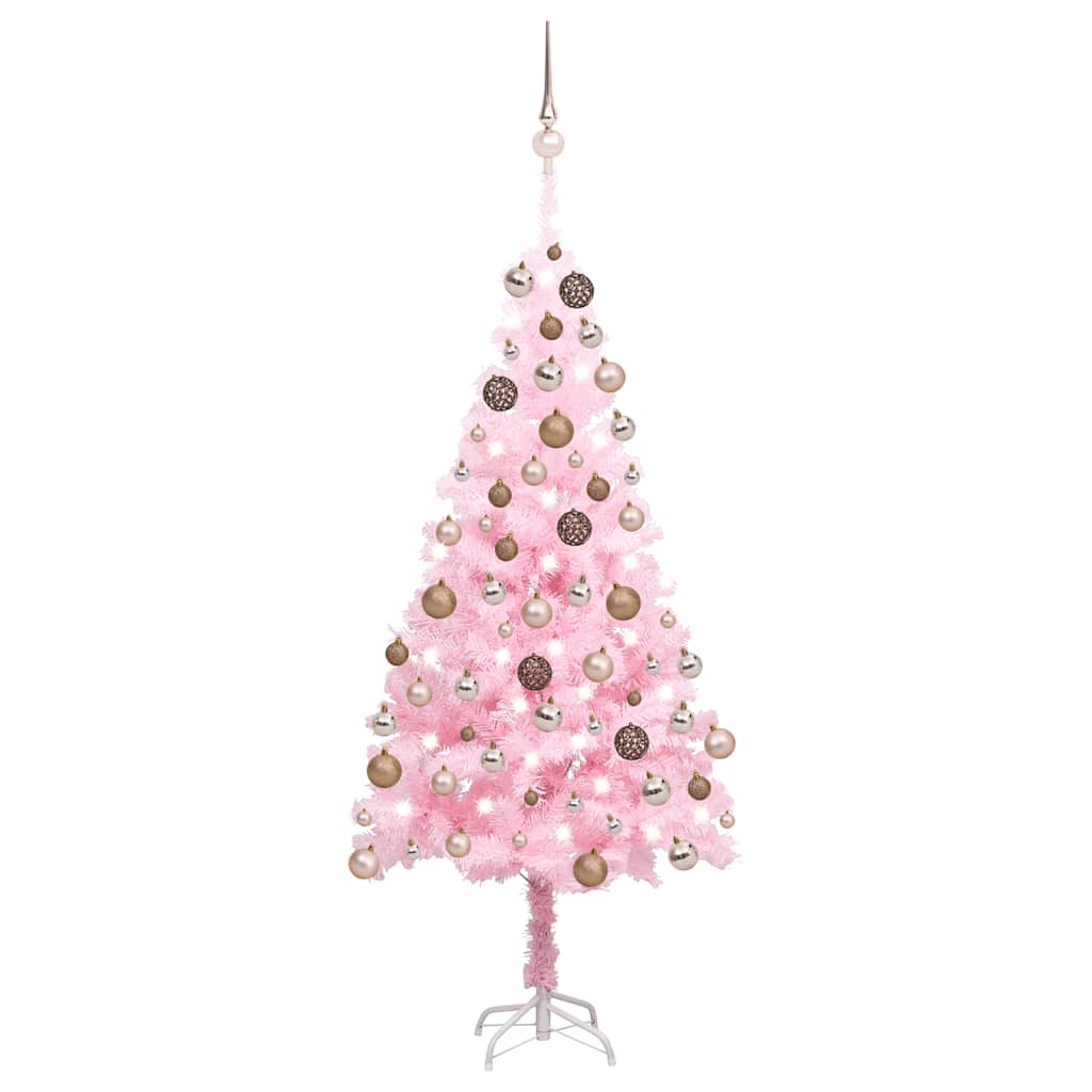 Artificial Christmas Tree with Lights & Ornaments Pink 150 cm