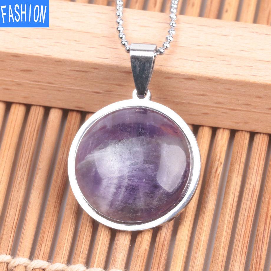 Женское простое ожерелье из нержавеющей стали с плоским камнем в европейском и американском стиле, модное ожерелье с натуральными кристаллами