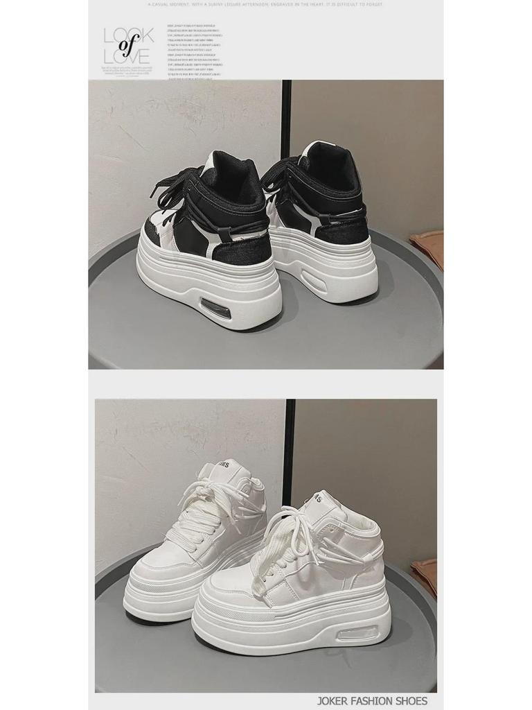 2024 Spring/Autumn Korean Platform Round-Toe White Shoes: Thick-Soled, Height-Boosting, Casual & Versatile